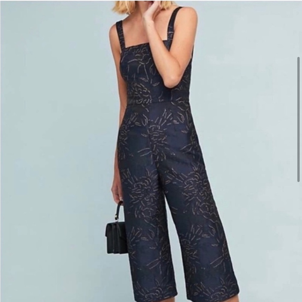 Anthropologie Hutch Bremerton Jumpsuit Navy blue gold 4 small